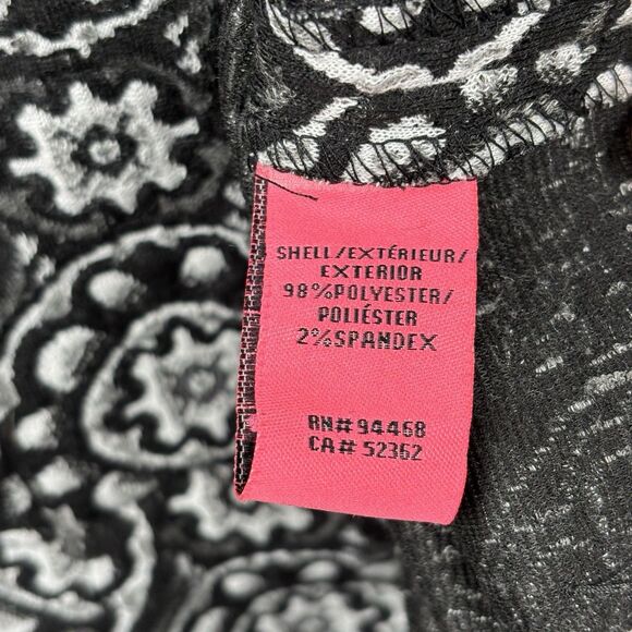 Betsey Johnson Black Gray Medallion Cap Sleeve Knit Sheath Dress Size 8 Stretch - Picture 6 of 10